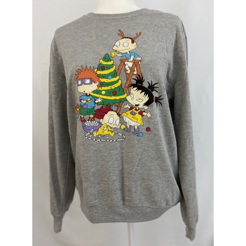 Nickelodeon Christmas Sweater Juniors Size L Gray Rugrats A004610